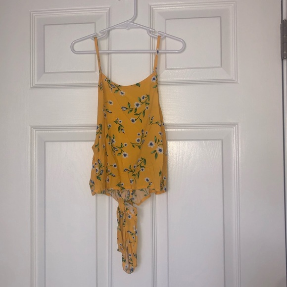 Kendall & Kylie Tops - Cute Kendall & Kylie Yellow Tie Back Crop Top